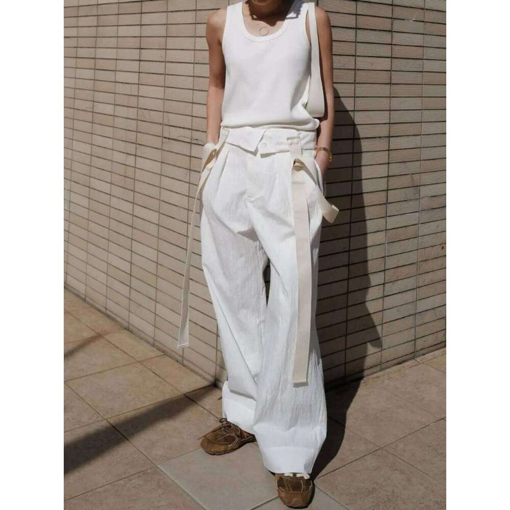 Kuzuwata Moda Loose Waist Slim Fit Casual Overall Elegant Lazy Mid-length Patchwork Jumpsuit Japan New Soft Sunscreen Bodysuit