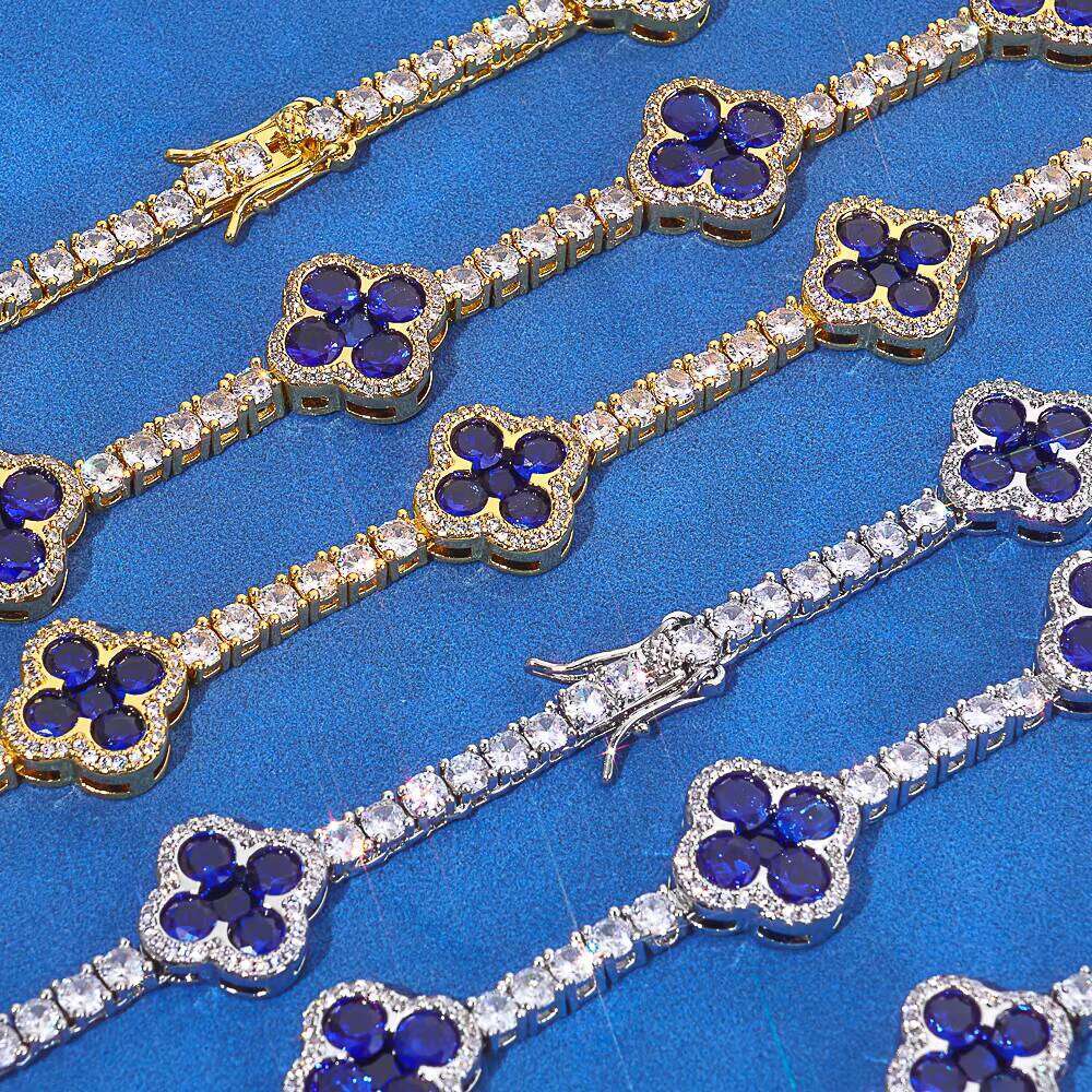 Eskeem Jewelry Bracelet Sterling Sier VVS Moissanite Blue Clover Fashion Unisex Gift Pass Dia Test