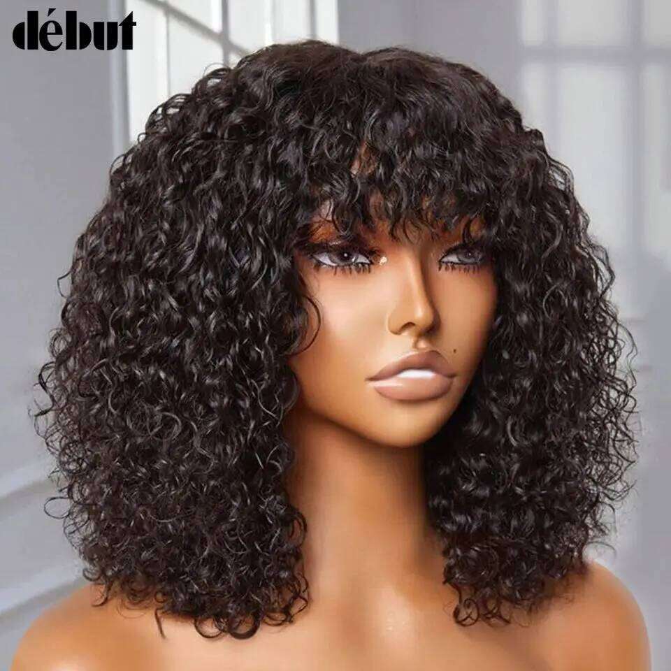 Jerry Curly Short Pixie Bob Cut Human Hair With Bangs For Women Wear To Go Peruvian Highlight Honey Water Wave Wigs