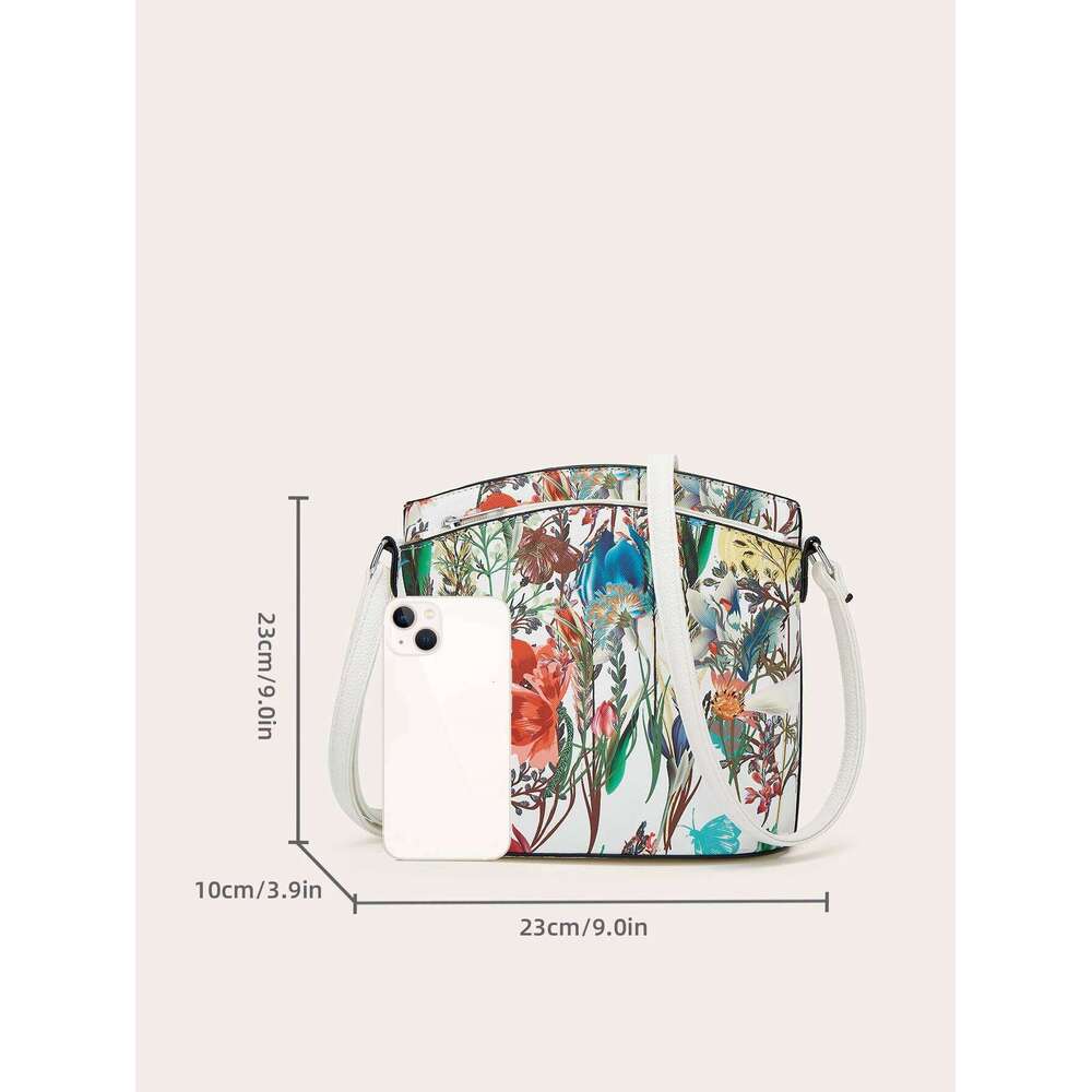 Women's Bags Designer Women's Bags Designer Versatile Floral PU Leather Crossbody - Chic Zippered Bucket With Poly Lining Women, Shoulder Ba