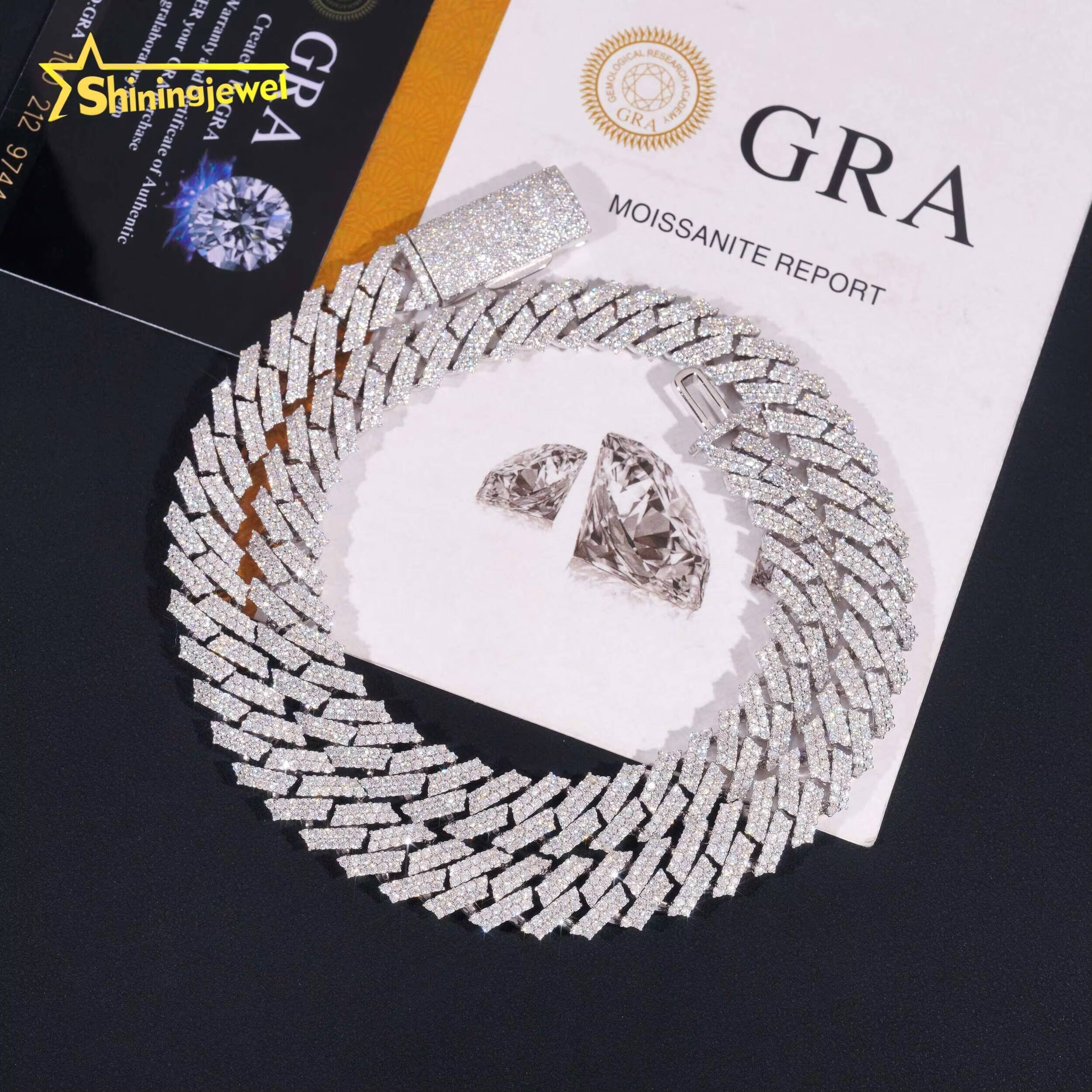 High Quality Hip Hop Jewelry Men Fashion Necklaces 12mm 2 Rows 925 Sterling Silver Iced Out Moissanite Diamond Cuban Link Chain