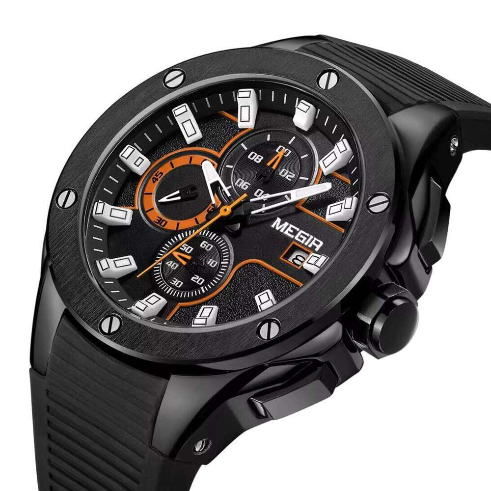 DHgargets MEGIR 2053 Men's Sports Watch - 46mm Silicone Strap, Waterproof 30M, Luminous, Chronograph, Date Display, Quartz Movement