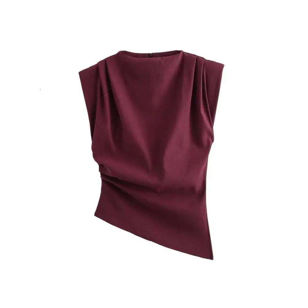 Designer Clothing 2025 Trza-Women's Asymmetric Blouses With Shoulder Pads, Sleeveless, Back Zipper, Female Shirts, Chic Tops, Fashion