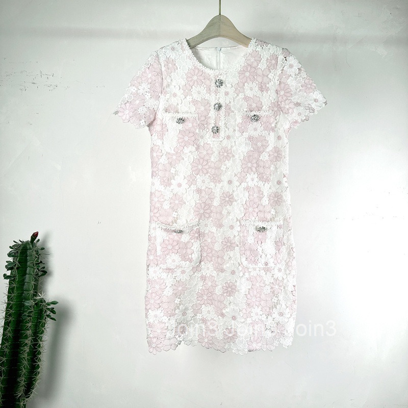 Summer New Fashionable Socialite Elegant Youthful Sleeve Dress French Round Neck Design Short Dress