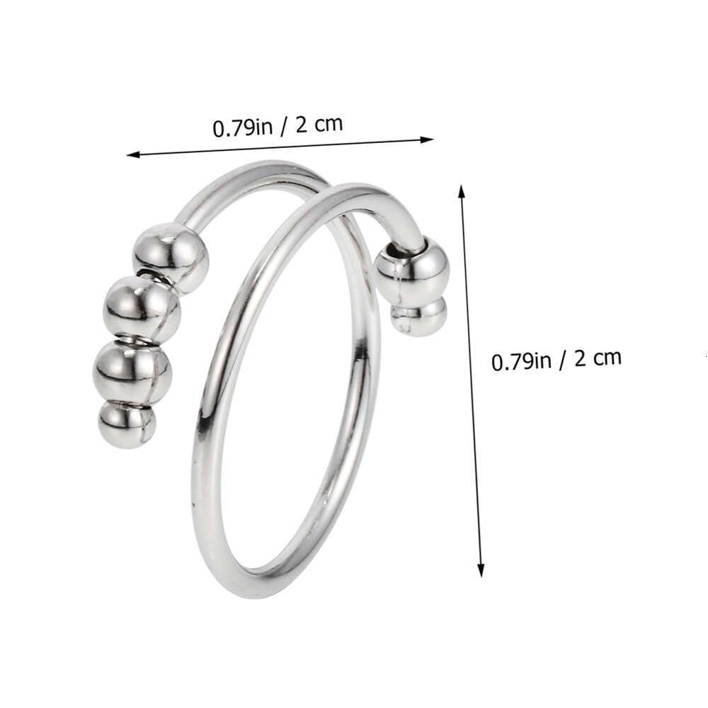 Hot Selling Creative Personality Open Stainless Steel Double Layer Rotating Round Bead Anxiety Relief Ring