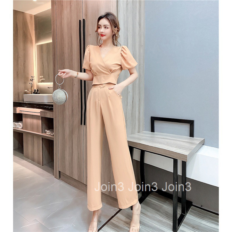 Summer Fashion Elegant Internet Celebrity V-Neck Short Sleeve Top + Slimming Long Pants Set Women Two-Piece Set
