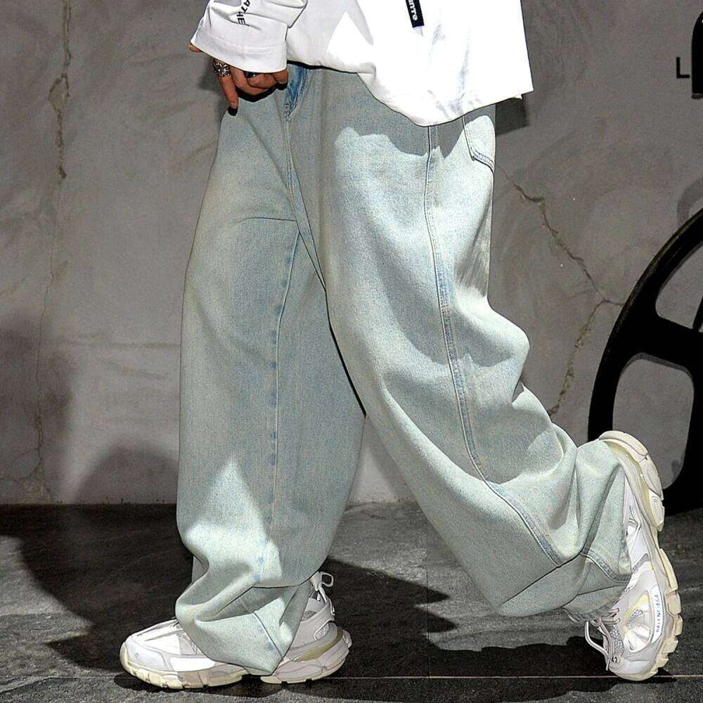 American Streetwear Hip-Hop Distressed Baggy Jeans Men's Clothing Denim Cargo Pants Korean Popular Clothes Kpop Trousers Male 250726