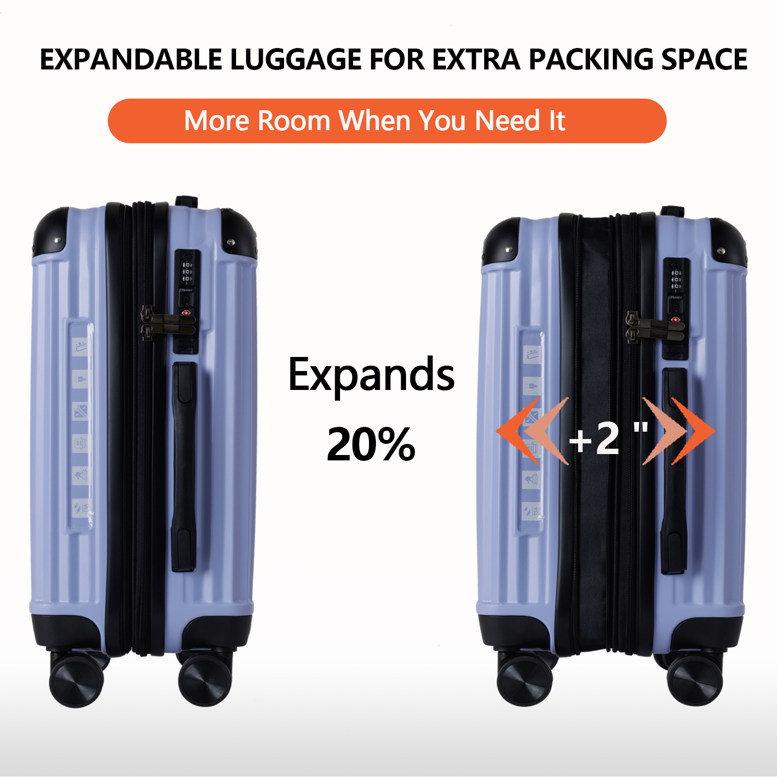 Luggage Set 2 Expandable Carry On Suitcase with TSA Lock - ABS Luggage Corner Protectors for Business Travel & Personal Trips - Lightweight Durable Sp