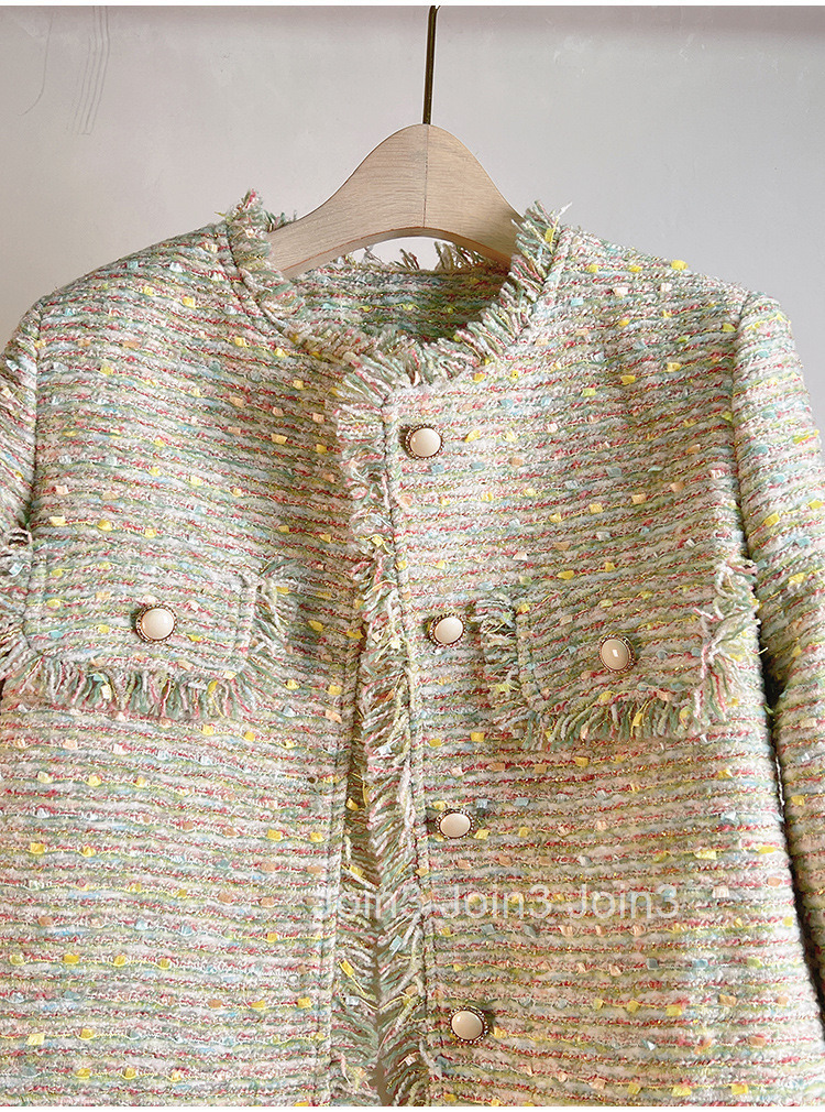 Autumn and Winter New Celebrity Fashion Colorful Woven Single breasted Small Fragrant Style Long sleeved Coat Womens Tassel Edge Outer Coat