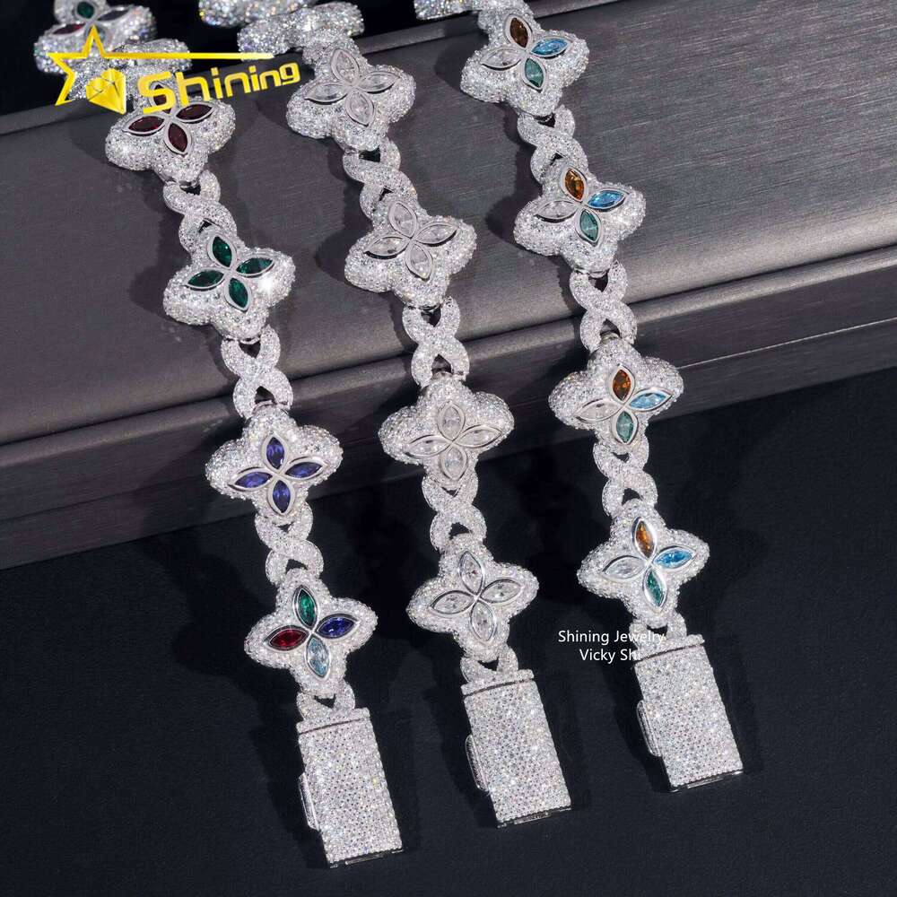 Men's Trendy Pure Sier Iced Hip-Hop Infinity Clover Silicon Stone Cuban Bracelet