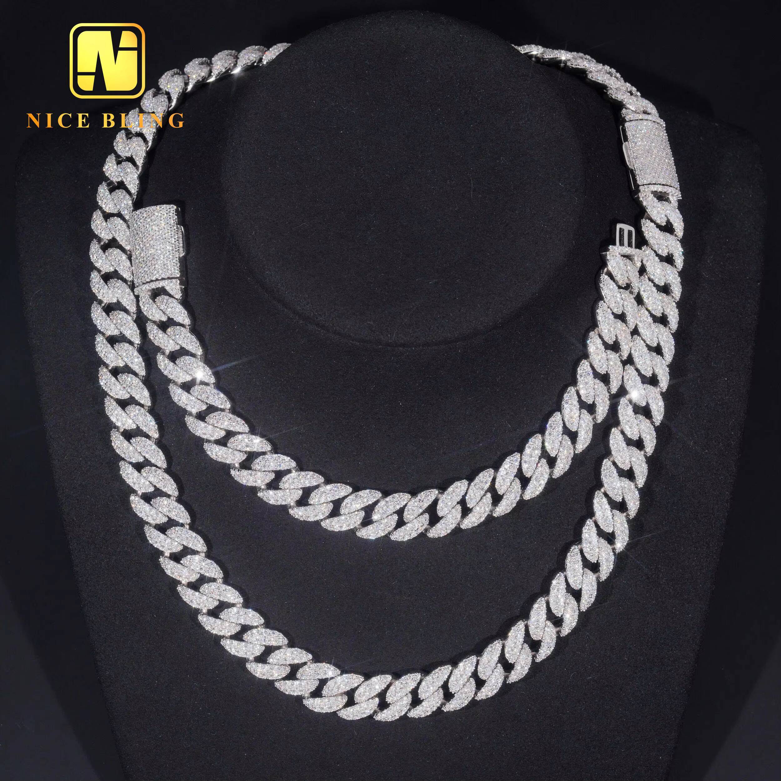Custom Hip Hop Jewelry Necklace 13mm Diamond Iced Out Cuban Link Chain 925 Sterling Silver VVS Moissanite Necklace Bracelet