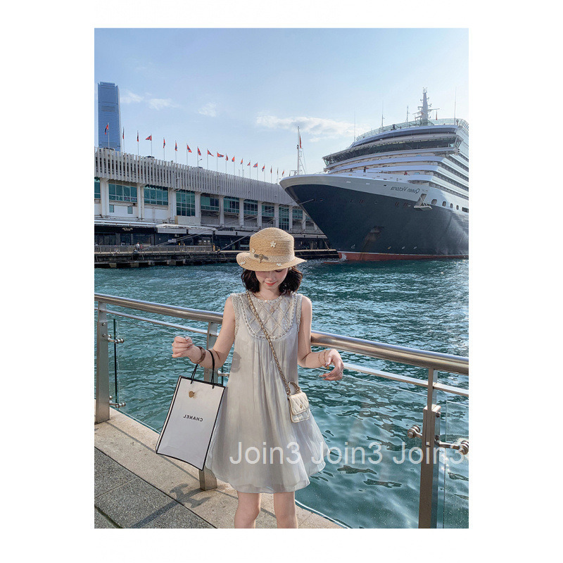 25 Summer New Style Socialite Vacation Heavy Pearl Sequin Round Neck Loose Waist Short Dress Elegant Sleeveless Dress