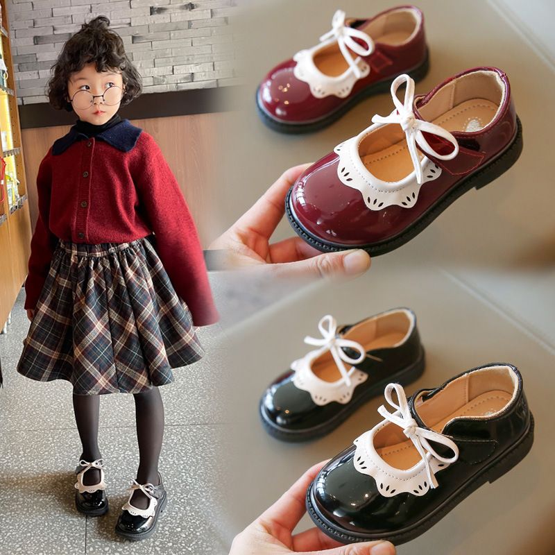 Shoes for Kids Girls Princess Shoes Wine Red Black Ruffles Elegant Patent Leather Bowknot Littlesprouts Children Girl Toddlers Flat Shoes Sizes 21 - 3