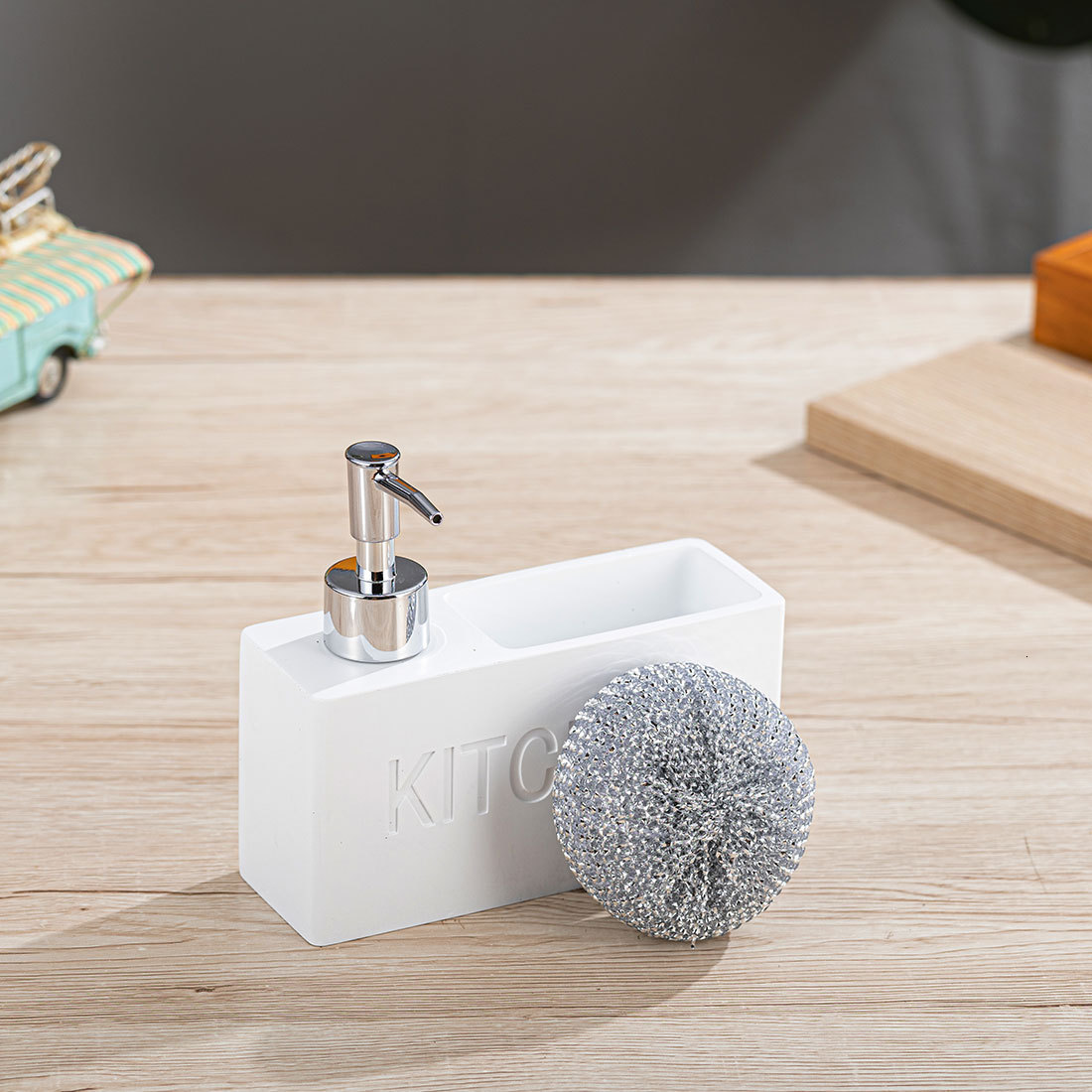 Kitchen Soap Dispenser Dishwashing Liquid Pump Bottle White Resin Lotion Hand Sanitizer Dispenser Sponge Storage Box221207