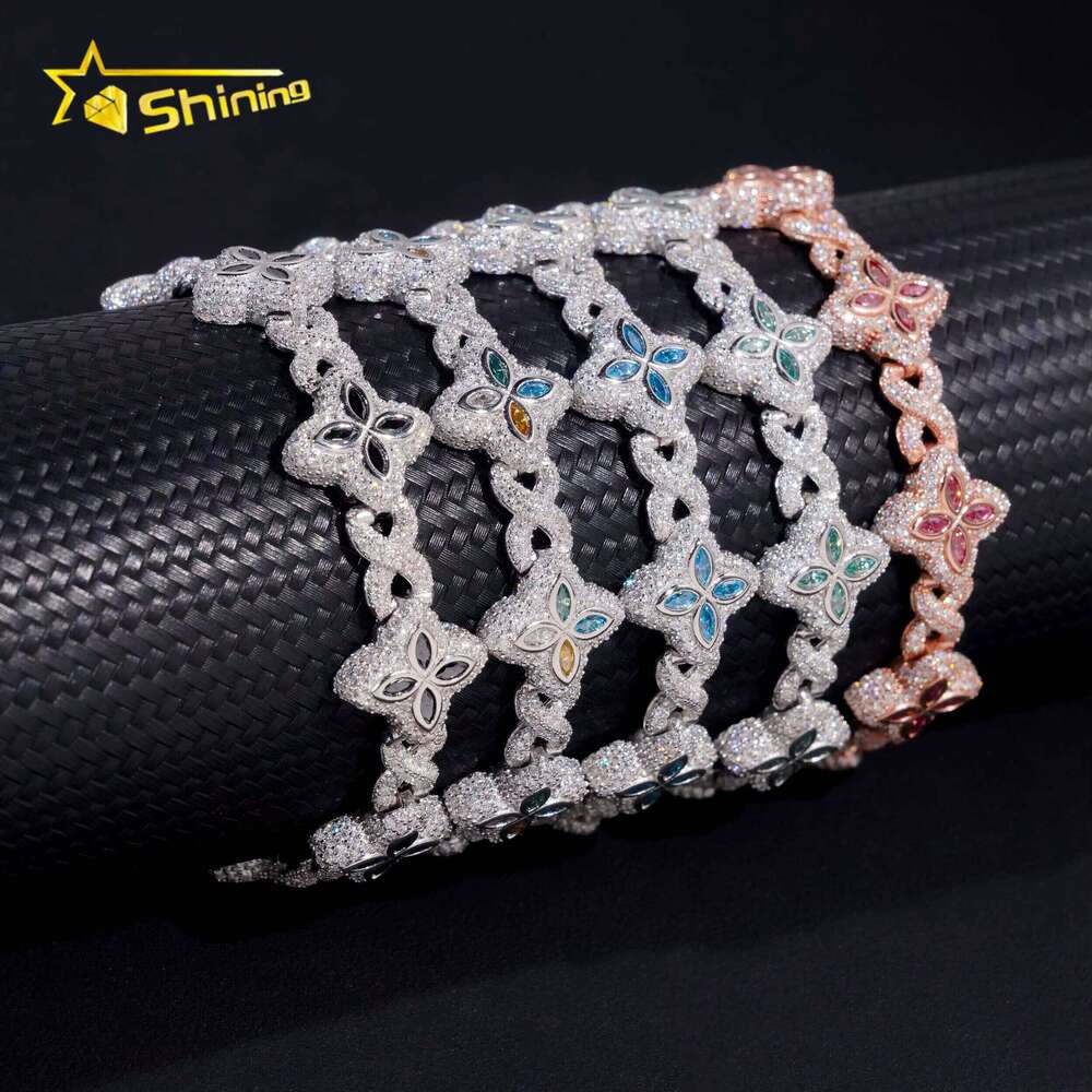 New Design Iced Out Color Cuban Chain Sterling Sier Moissanite 15mm Bracelet Hip Hop Men's Jewelry