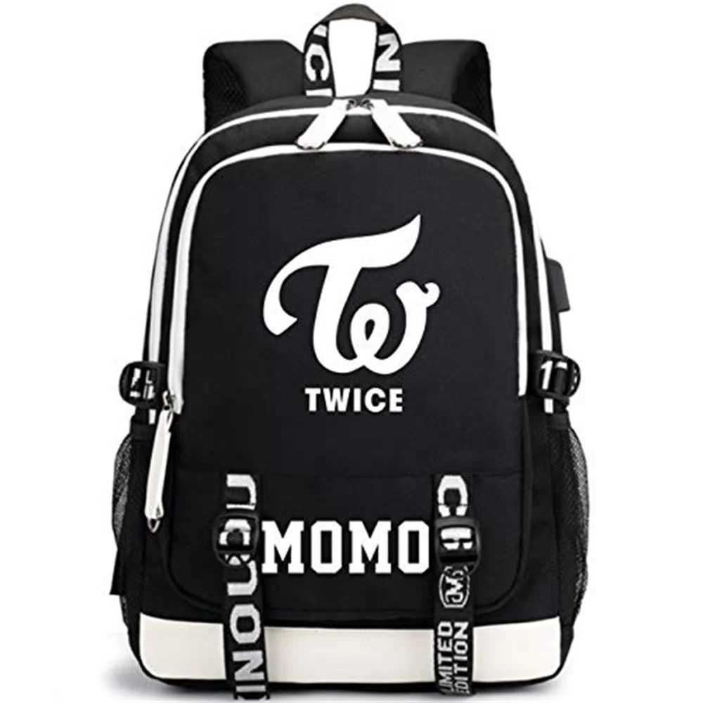 KPOP Twice Large Capacity USB Charging Book Bag Mochila Travel Bag Sana Momo Backpacks Gift Fans Collection S250728