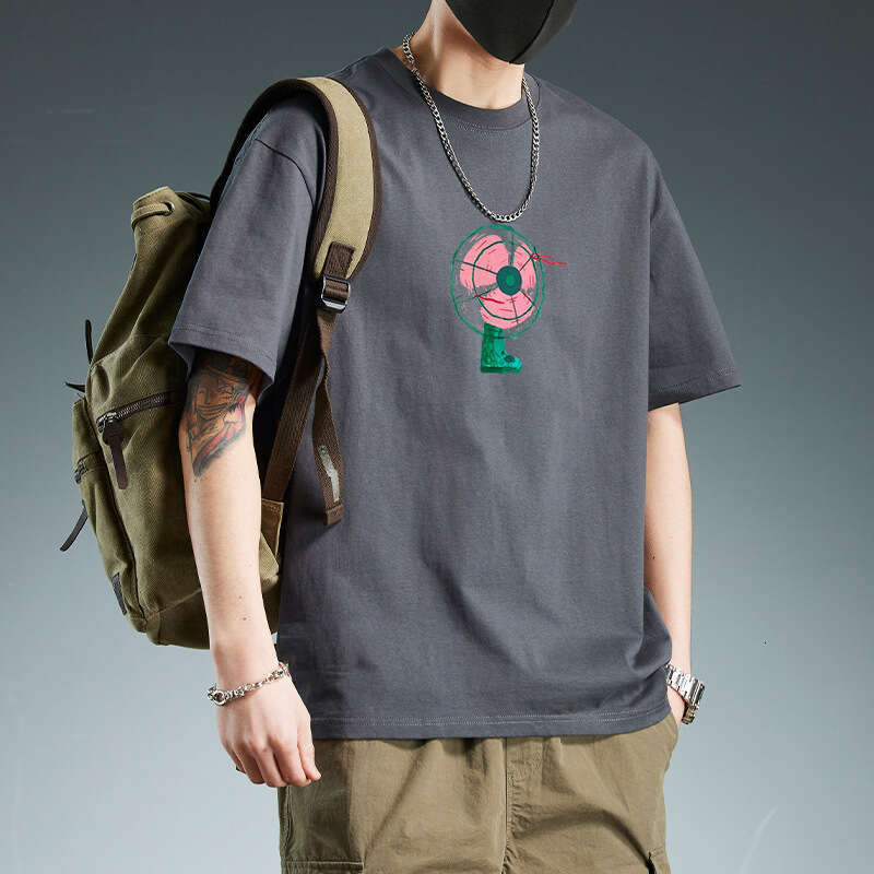 Designer T Shirt Trendy Retro Hong Kong Style Heavy Cotton Short Sleeve T-Shirt Loose Summer Japanese Cartoon Ins Trendy Brand Versatile Men Graphic T