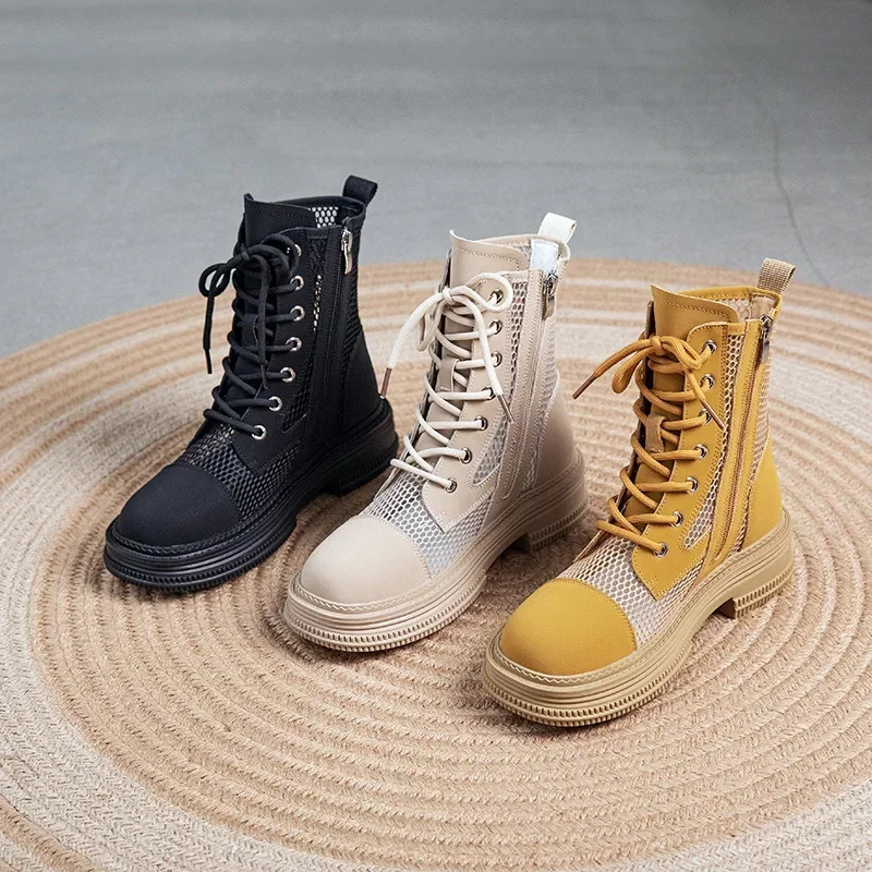 Thick Soled Womens Boots Summer Thin Mesh Hollow Sandals Breathable Short Boots Women Shoes Ladies Shoes Botas De Mujer 250725