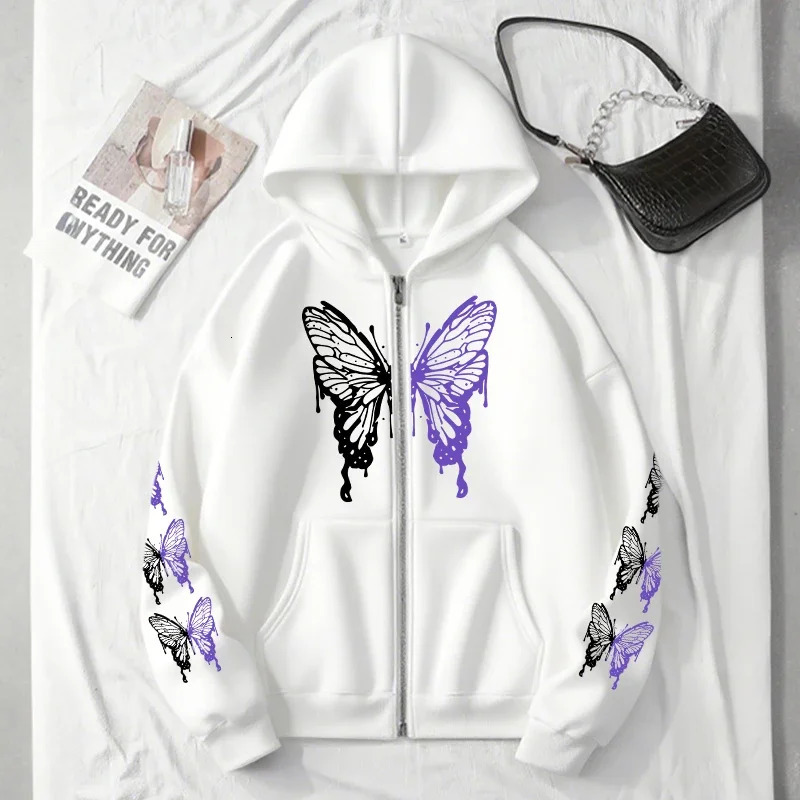 Arrival Womens Hoodie High Grade Butterfly Printed Zipup Sweatshirts All Season Female Urban Casual Fashion Y2K Coats 250729