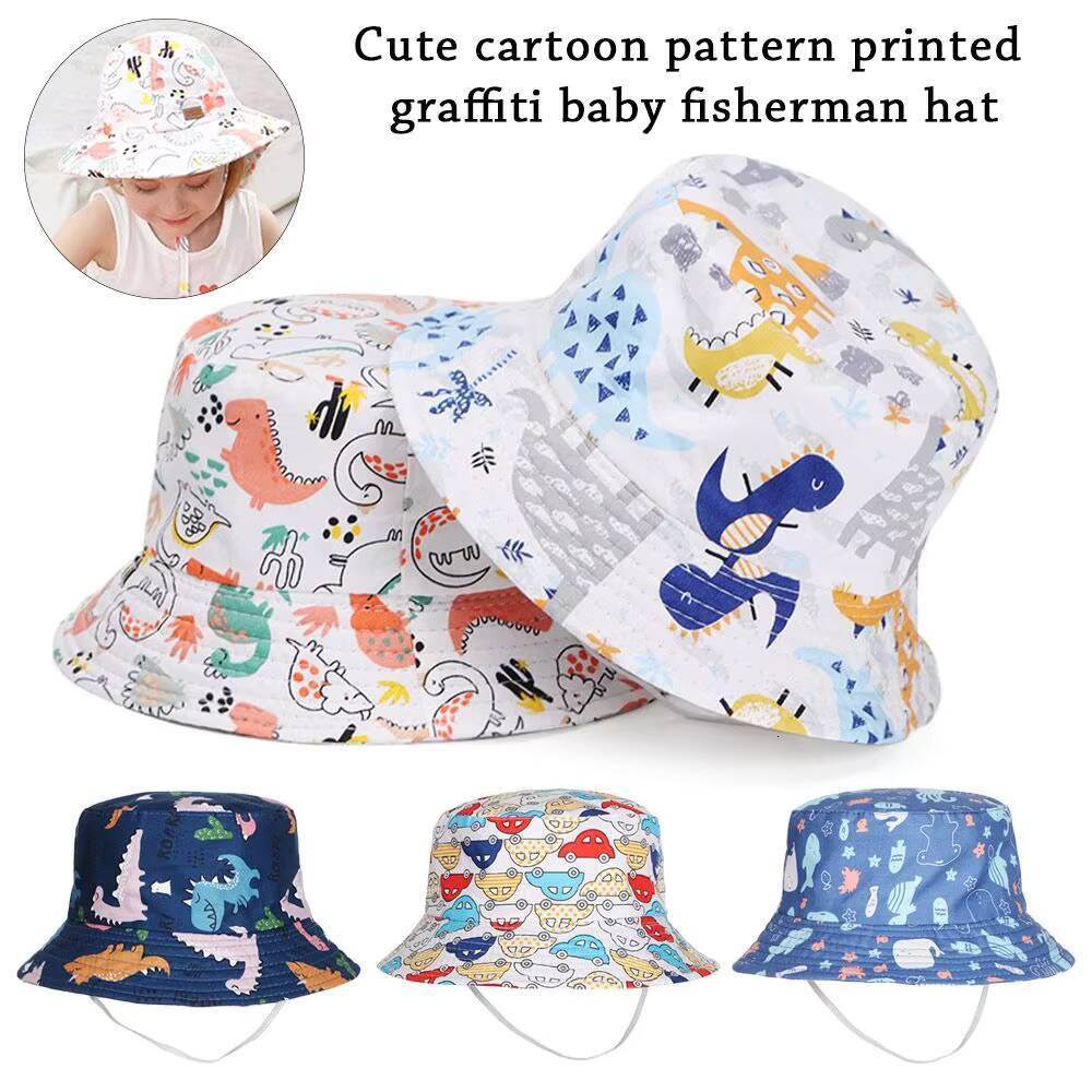 1PC Children Fisherman Sunshade Hats Graffiti Headwear Fruit Animal Basin Boy Girl Baby Panama Cap Kids Decorate Hat ddmyshoesvip