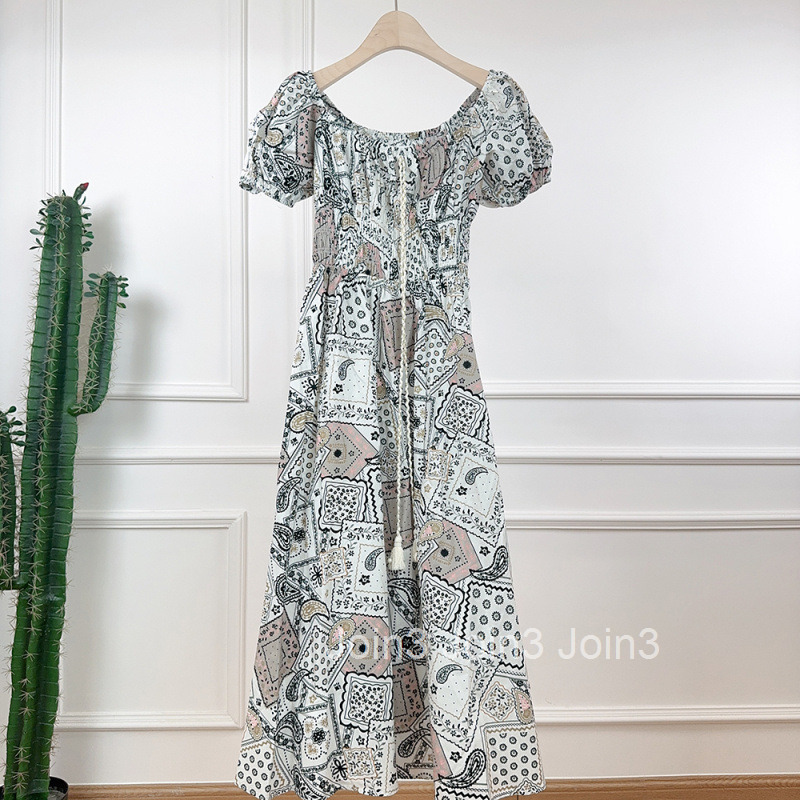 2025 Summer New Round Neck Waist-Cinching Slimming Short Sleeve Dress Long Dress Stretchy Lightweight Cool