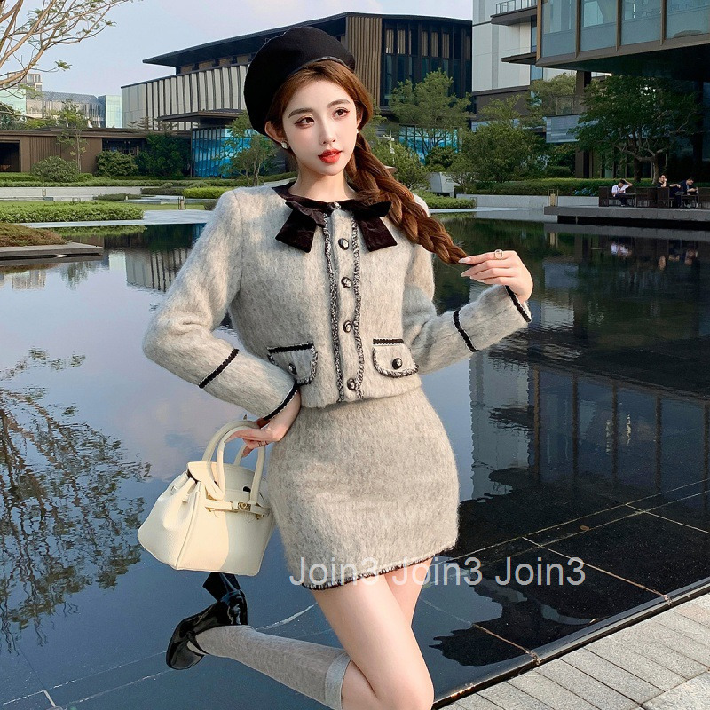 Winter Spring New Design Sense Niche Chic Fashionable Short Skirt Set Long Sleeve Top Jacket + Half Skirt