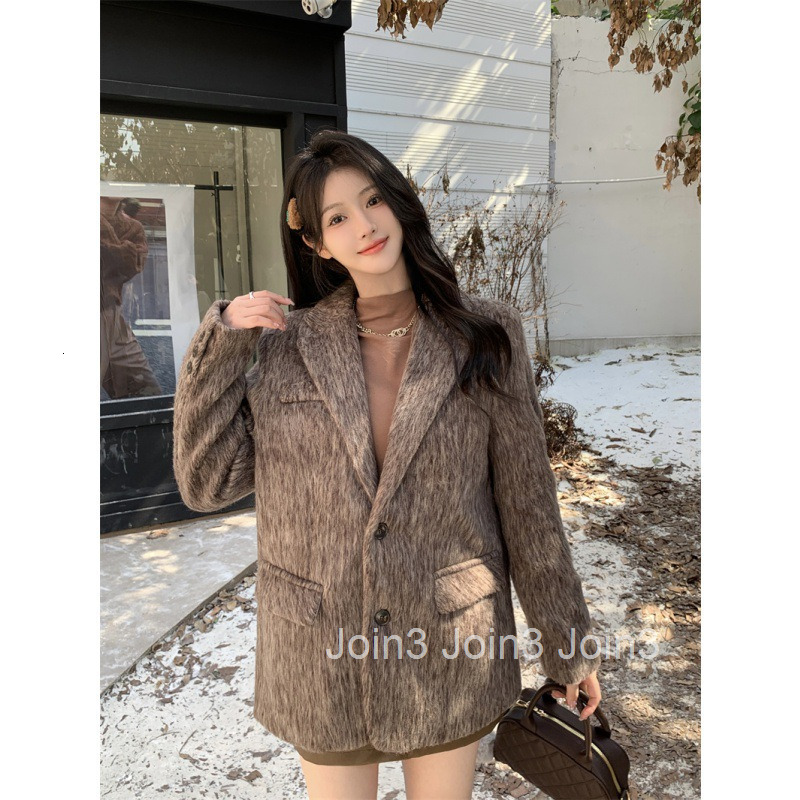 Autumn Winter New Thickened Long Sleeve Woolen Blazer Mid-Length High-End Wool Coat for Women