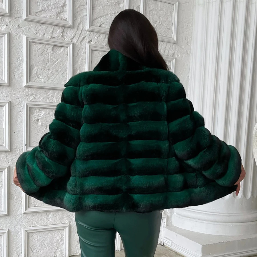 Women Rex Rabbit Fur Coat Winter Chinchilla Color Fur Coat Winter Jacket Women Natural Short Fur Coat 250723