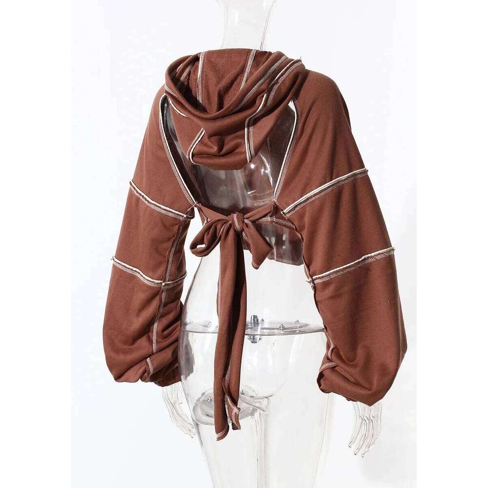 hoodie Women Hooded Sweatshirt Color Clashing Bright Line Short Top Ladies Fashion Layering Hoodie Long Sleeved tops New jacket