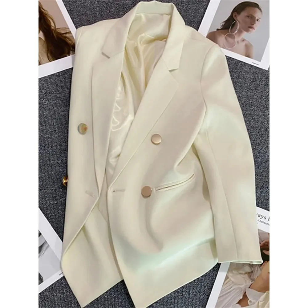 Spring Autumn Fashion Korean Blazer y Double Breasted Jacket Solid Women Suit Elegant Coat Ladies Tops Clothes 250729