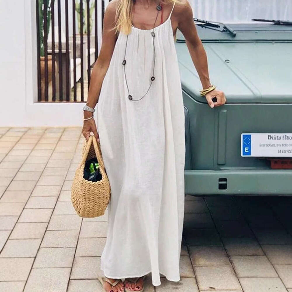2025 European and American Design Personality Cross-Border Women's Summer New Strap Backless Beach Bohemian Dress Sexy