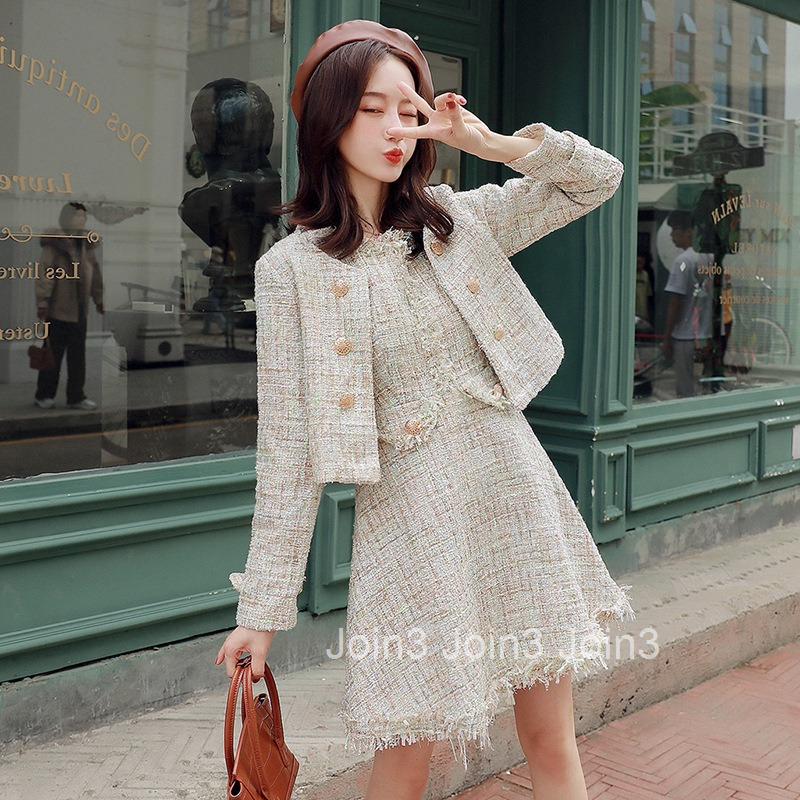 Autumn and winter celebrities fashion temperament fried street small fragrant milk suit womens Woolen short coat vest dress two dates