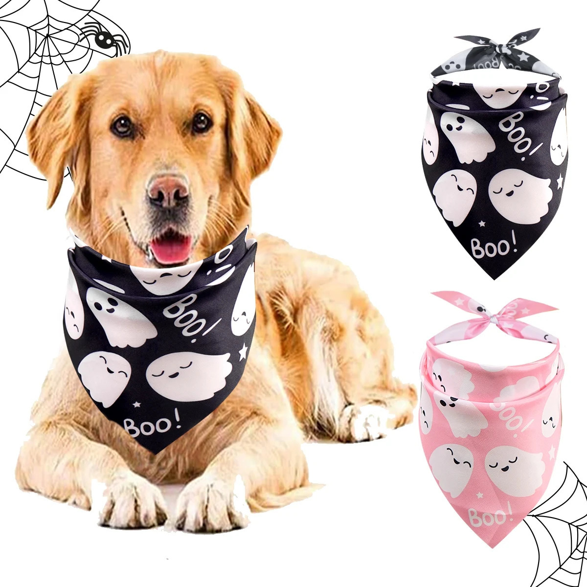 2 Pack Halloween Dog Bandanas Pink Black Ghost Boo Scarf Bibs Triangle Pet Costume for All Dogs Cats 250729