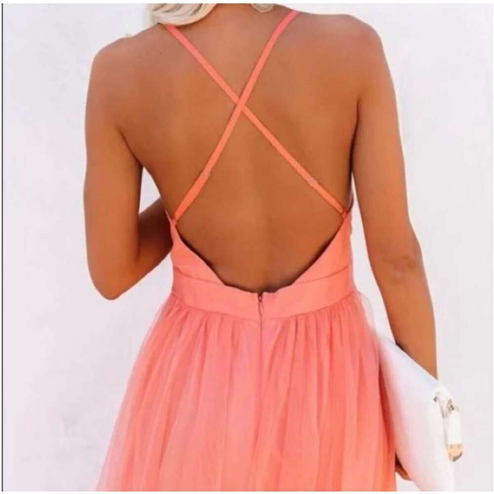 2025 European and American Women's Cross-Border Hot-Selling Fashion Casual Strapless Driving Spaghetti Strap Sheer Dress
