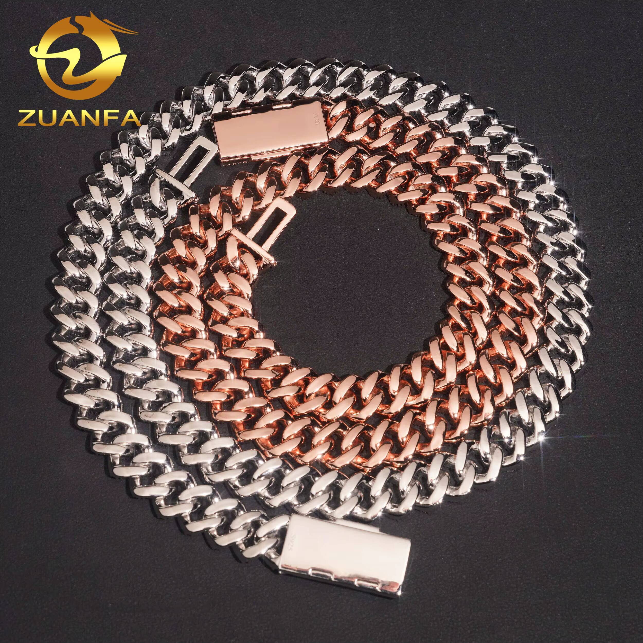 12.6mm 2Rows Hip Hop Jewelry Custom Iced Out Bracelet 925 Sliver Cuban Link Chain VVS Moissanite Diamond Miami Necklace Bracelet