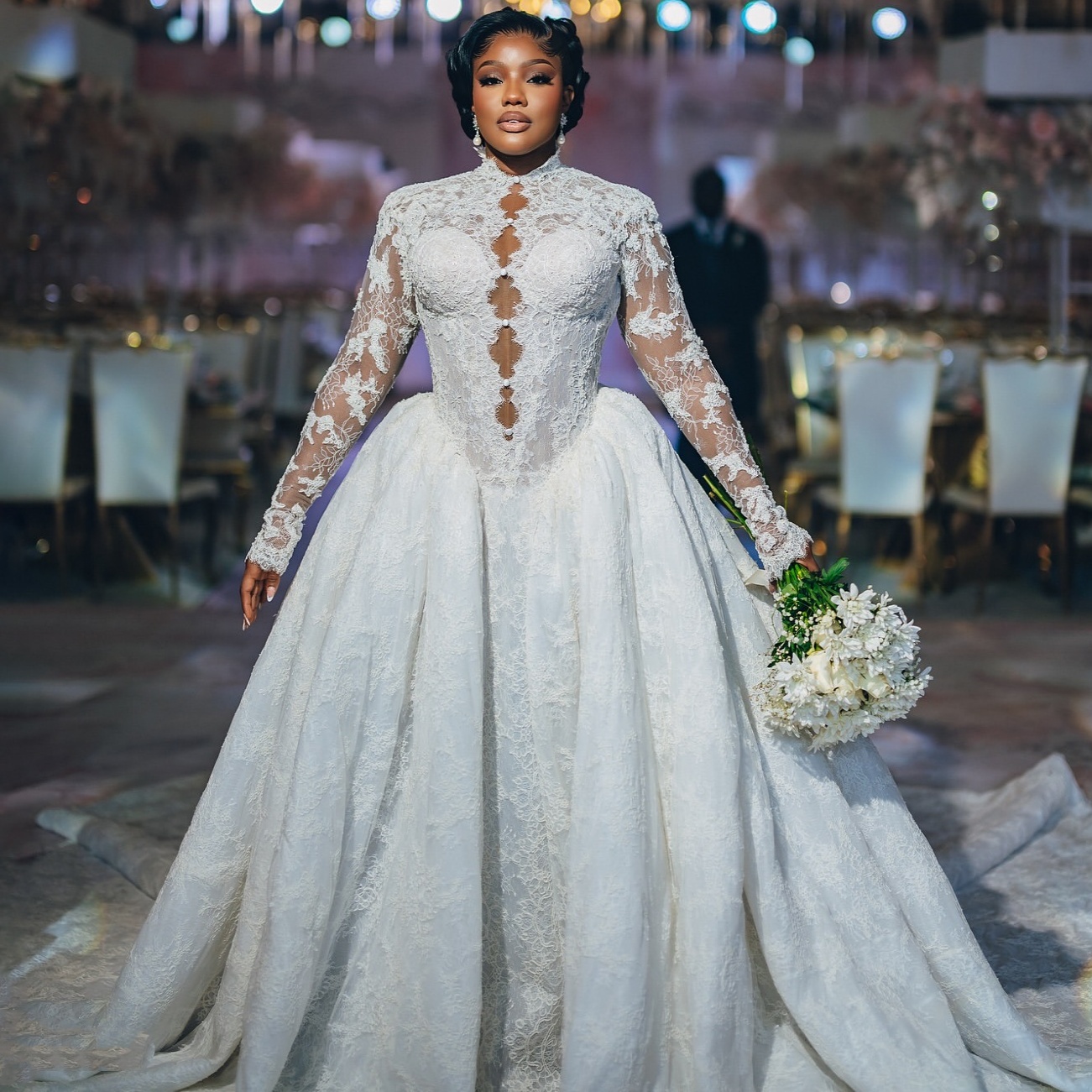 2025 Aso Ebi Plus Size Ivory Mermaid Wedding Dress High Neck Lace Full Sleeves Ball Gown Bridal Gowns Dresses ZJ0680