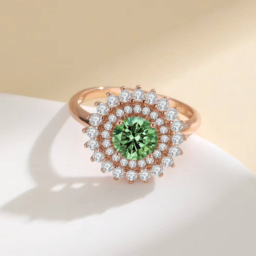 Gra Certificate D Color VVS 1CT Colorful Black Green Moissanite Round Eternity 18K Grose Gold Plate S925 Silver Rings for Women