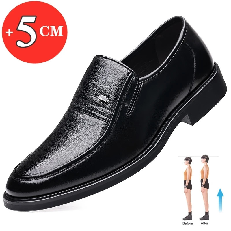 Men Flat/5cm Dress Shoes Formal Leather Elevator Shoes Height Increase Shoes Mens Business Wedding Oxfords Zapatos De Hombre 250725