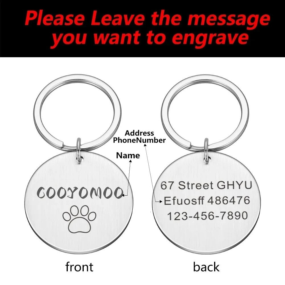 ID Tag Custom Name Anti-lost Engraved Record Tel Address Cat Puppy Personalized Paw Print Medal Pendant Pet Dog Collar Accessory 250729