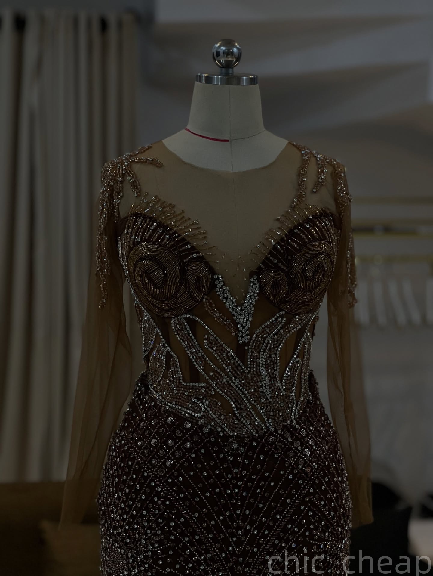 Mermaid Brown Prom Dresses 2025 Beaded Crystals Illusion Evening Formal Party Second Birthday Engagement Gowns Plus Size Dress For Special Occasions Z