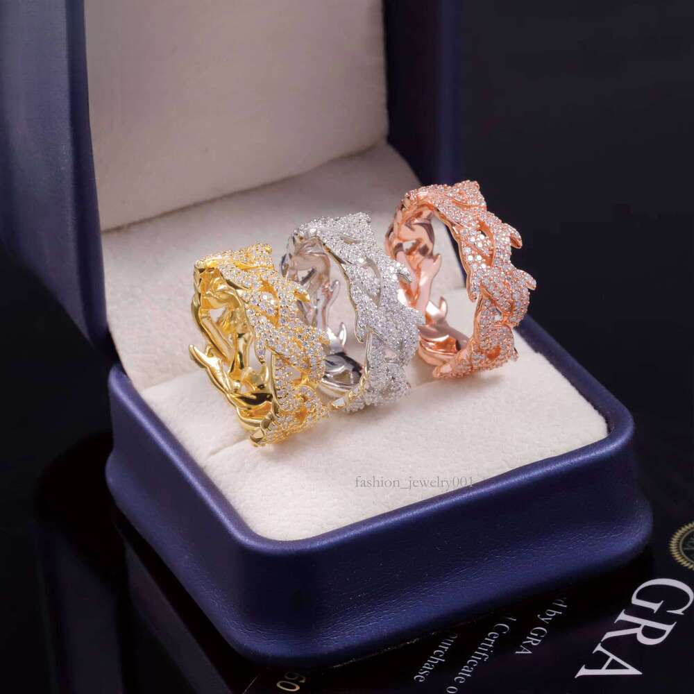 Fashion Jewelry Iced VVS Diatomaceous Earth Silver Plated Spike Hip Hop Unisex Cuban Ring