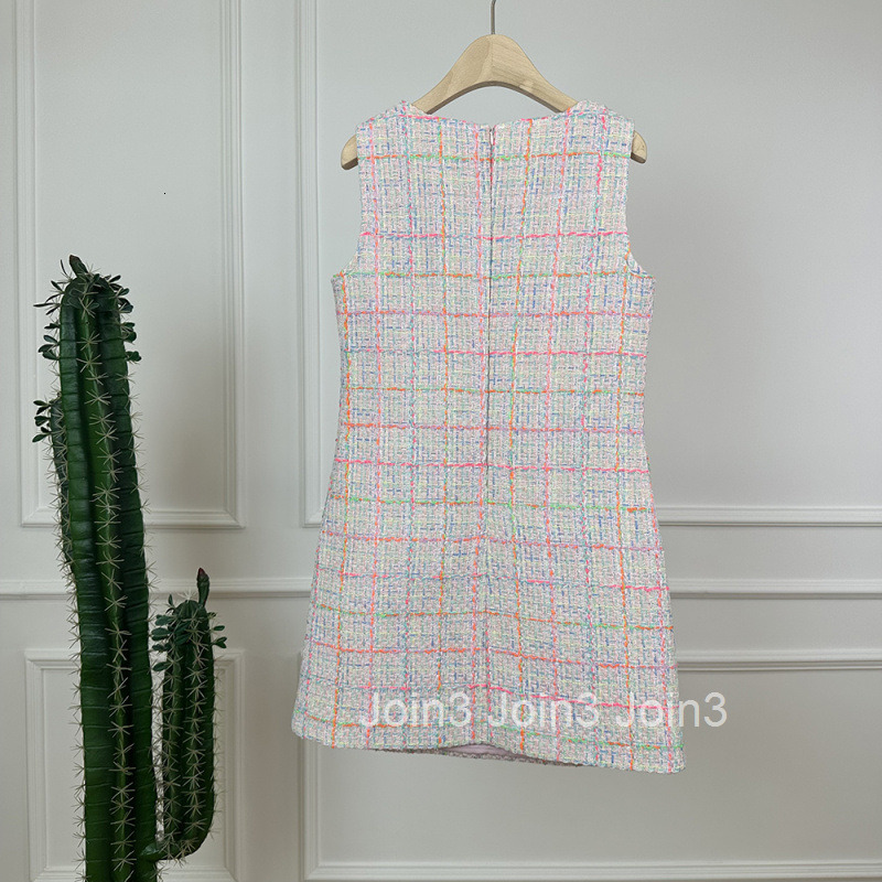 25 Autumn Winter New French Style Sleeveless Vest Dress for Women Plaid Elegant Slimming Base Short Dress