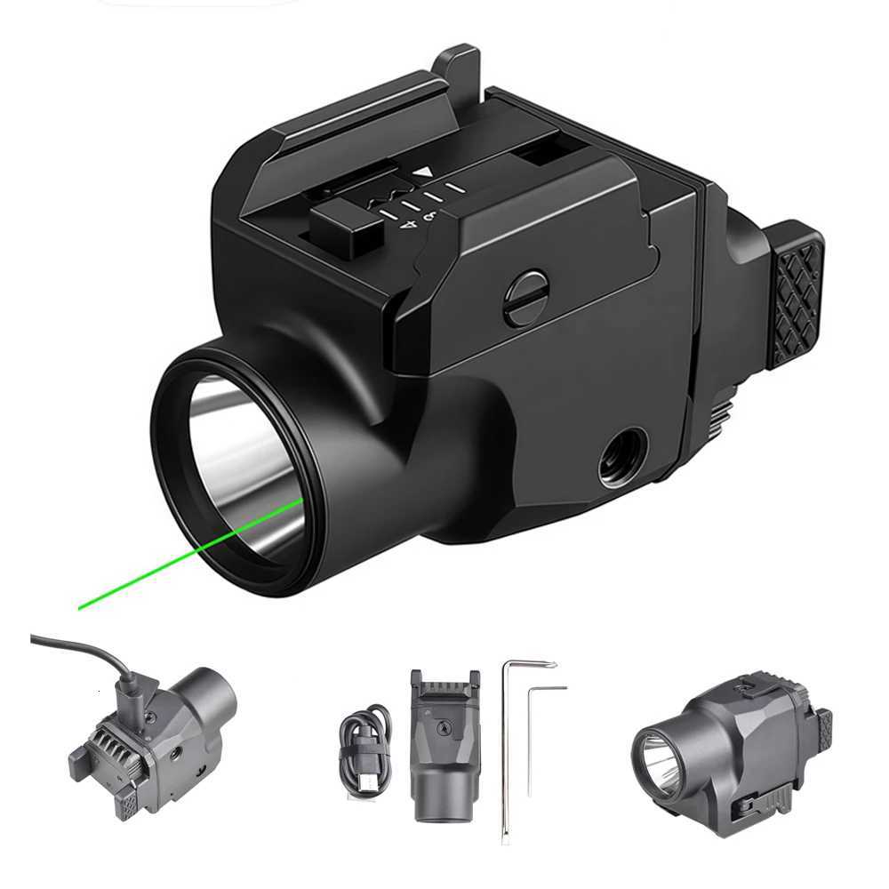 1200Lumen Powerful Tactical LED Flashlight with Green Dot Laser Sight Mini Pistol Weapon Light Fit for 20mm Rail XJ250728