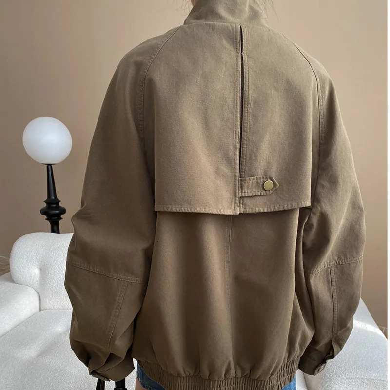 Womens Fashion Lightweight Oversized Cargo Jacket Stand Collar Multi Pocket Streetwear Casual Outerwear Coat 250729