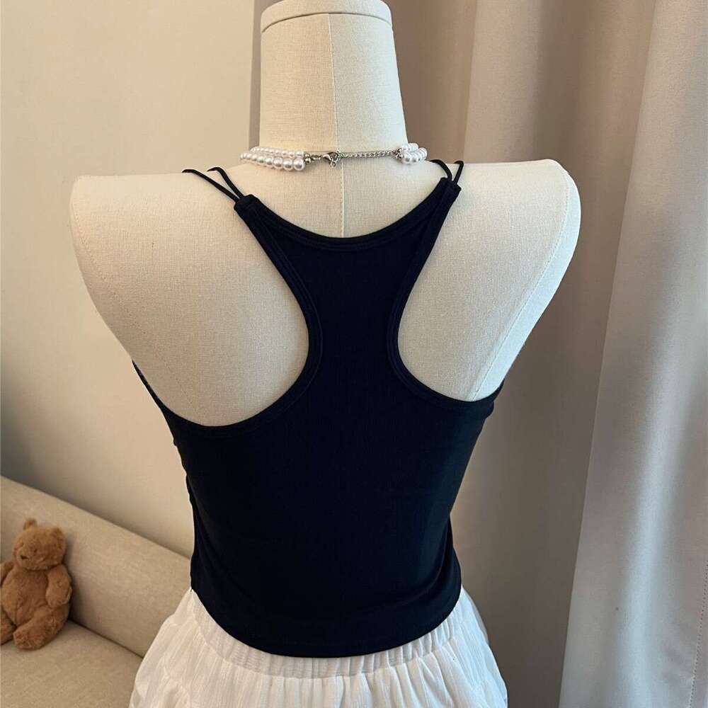 Designer T Shirt Sweet Spicy Girl Solid Color Racerback Camisole With Chest Pad Ruched Design Slim Fit Short Style Beautiful Back Top For Women
