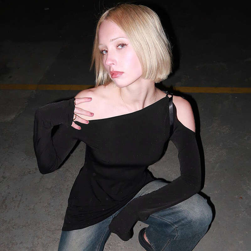 Y23ds389 Style Women's Autumn New Single Shoulder Tie Off-Shoulder Long Sleeve Ruffle Bodycon Dress B5