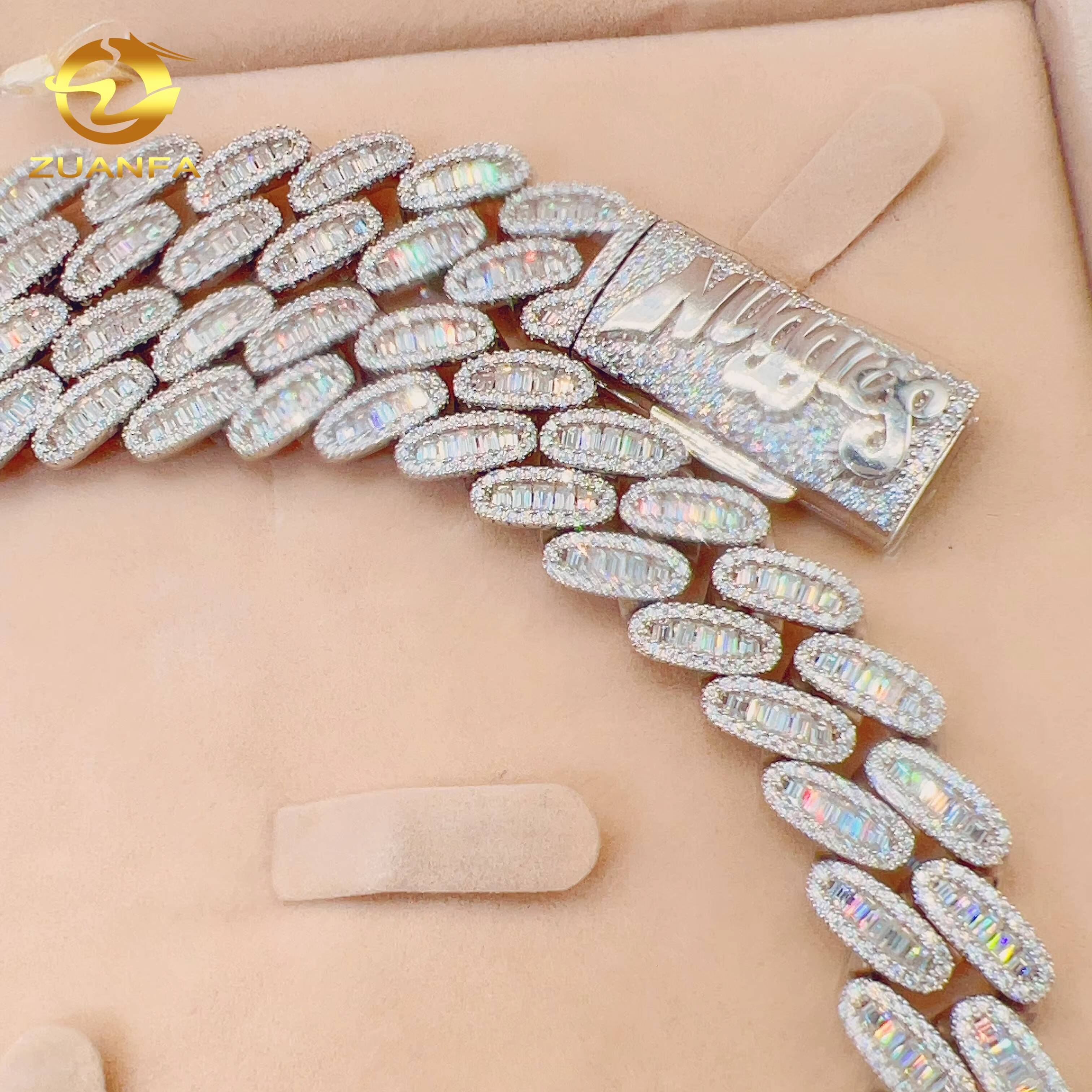 16mm Luxury Fashion Jewelry Iced Out 925 Sterling Silver Hip Hop Custom VVS Moissanite Cuban Link Chain Necklace