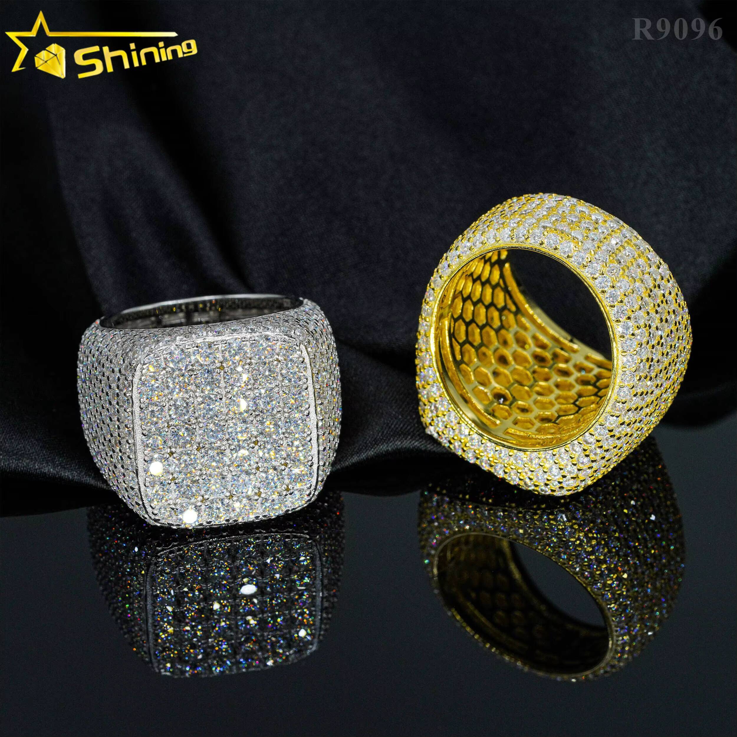 Hot Sell Luxury 925 Sterling Silver Fully Iced Out VVS Moissanite Ring Custom Hip Hop Moissanite Diamond Ring for Men