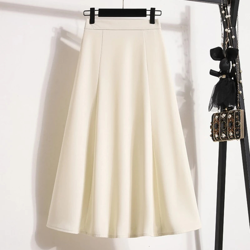 Ladies Summer High Waist Plus Size Skirts Mid to Long Flowing Suit Skirt Style Casual Solid Color Aline Skirt 250729