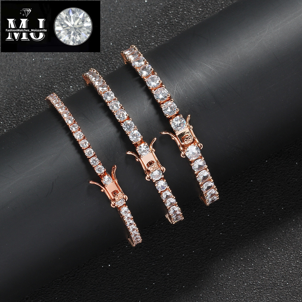 3mm 4mm 5mm Tennis Hip Hop Jewelry Copper Micro Paved Single Row Zircon Bracelet